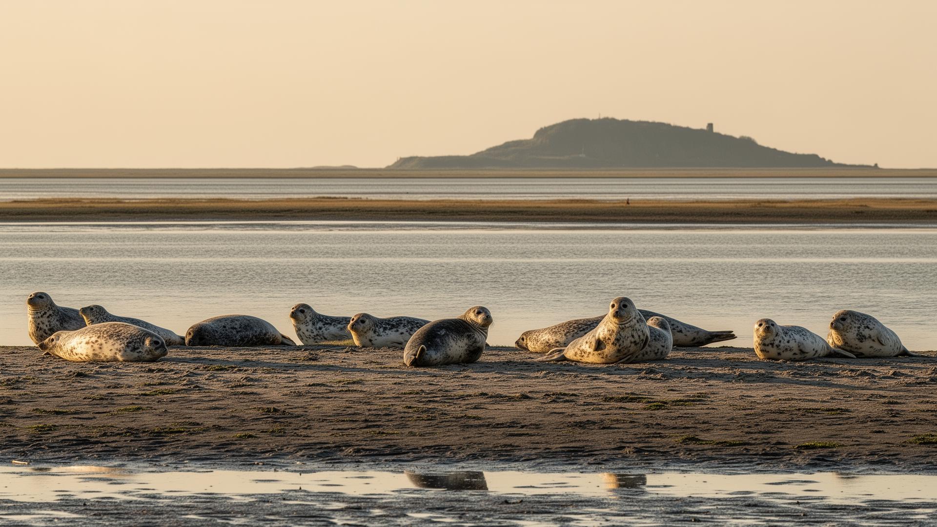 Zeehondentocht over een zandbank bij Vlieland